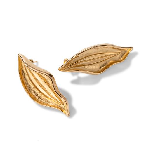 Titanium Stål Stud Earring, Leaf, guldfarve belagt, Vintage & for kvinde, 21x53mm, Solgt af par