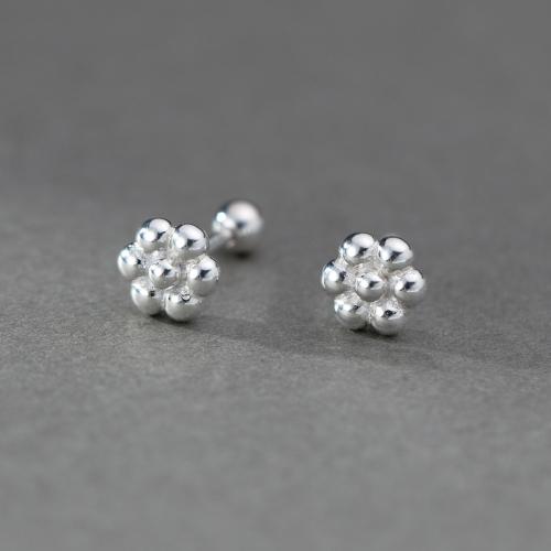 Argent sterling 925 boucle d oreille dormeuse, fleur, Style coréen & pour femme, argent, 6mm, Trou:Environ 3.3mm, Vendu par paire