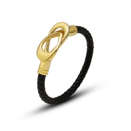 Bracelet d'acier titane, avec cordon en cuir, bijoux de mode & pour femme, plus de couleurs à choisir, Longueur Environ 15.5 cm, Vendu par PC