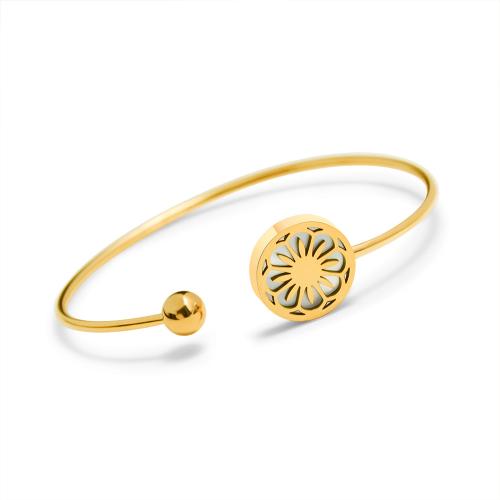 Pulseira de aço titânio, Partículas de aço, 18K banhado a ouro, joias de moda & para mulher, dourado, comprimento Aprox 17 cm, vendido por PC