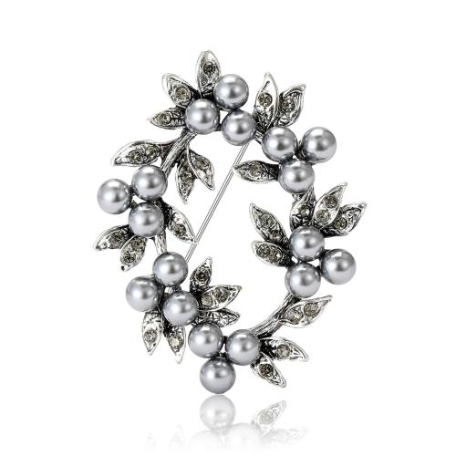 Kunststof Pearl Brooch, Zinc Alloy, met Plastic Pearl, plated, mode sieraden & voor vrouw, meer kleuren voor de keuze, nikkel, lood en cadmium vrij, 48x57mm, Verkocht door PC