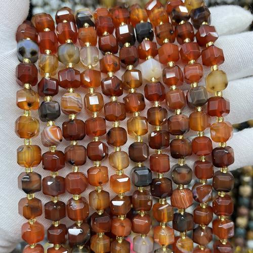 Φυσικά Χάντρες Red Agate, Πλατεία, κοσμήματα μόδας & DIY & διαφορετικό μέγεθος για την επιλογή & πολύπλευρη, μικτά χρώματα, Sold Per Περίπου 38 cm Strand