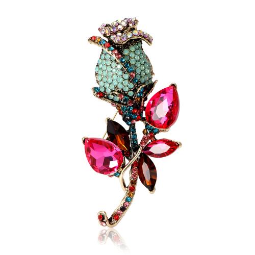 Strass Broche, Zinc Alloy, Rose, gold plated, mode sieraden & voor vrouw & met strass, meer kleuren voor de keuze, nikkel, lood en cadmium vrij, 40x90mm, Verkocht door PC