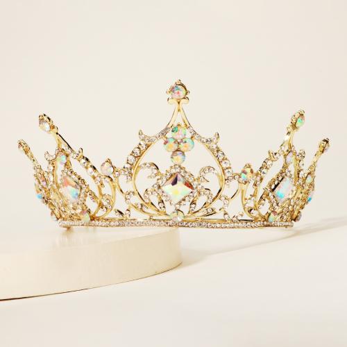 liga de zinco Tiaras, joias de moda & para mulher & com strass, dourado, vendido por PC