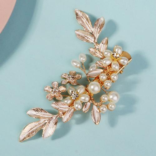 Bek Clips, Zinc Alloy, met Plastic Pearl, mode sieraden & voor vrouw & met strass, gouden, 95x37mm, Verkocht door PC