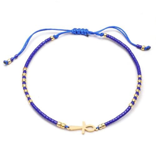 Glas rocailles Armband, met Knoopkoord & 304 roestvrij staal, handgemaakt, mode sieraden & verstelbaar & voor vrouw, meer kleuren voor de keuze, Lengte Ca 16-20 cm, Verkocht door PC