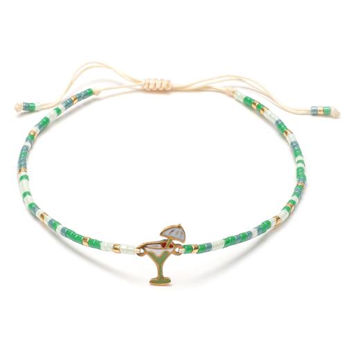 Glas rocailles Armband, met Knoopkoord & 304 roestvrij staal, Beker, handgemaakt, mode sieraden & verstelbaar & voor vrouw & glazuur, meer kleuren voor de keuze, Lengte Ca 16-20 cm, Verkocht door PC