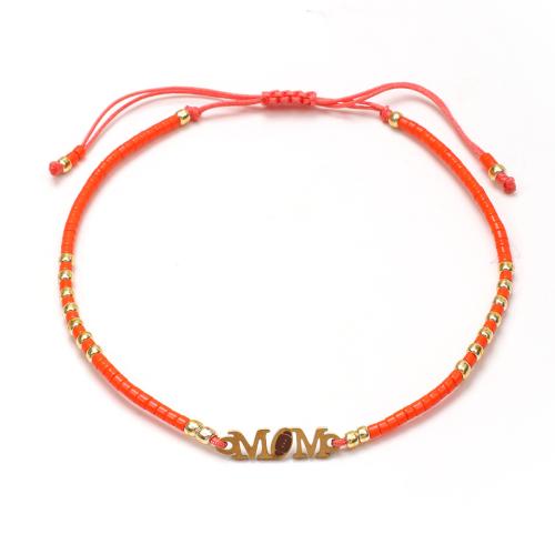 Glas rocailles Armband, met Knoopkoord & 304 roestvrij staal, De Brief van het alfabet, handgemaakt, mode sieraden & verstelbaar & voor vrouw, meer kleuren voor de keuze, Lengte Ca 16-20 cm, Verkocht door PC