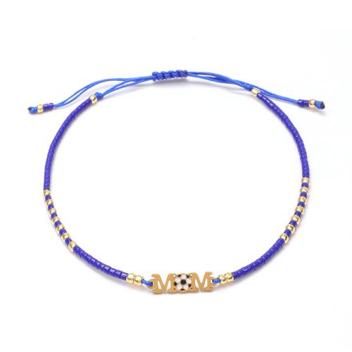 Glas rocailles Armband, met Knoopkoord & 304 roestvrij staal, De Brief van het alfabet, handgemaakt, mode sieraden & verstelbaar & voor vrouw & glazuur, meer kleuren voor de keuze, Lengte Ca 16-20 cm, Verkocht door PC