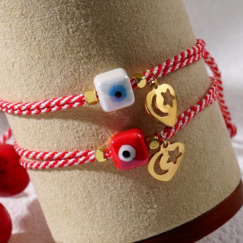 Glas Armband, met Katoen draad, gold plated, boze oog patroon & voor vrouw, meer kleuren voor de keuze, Verkocht door PC