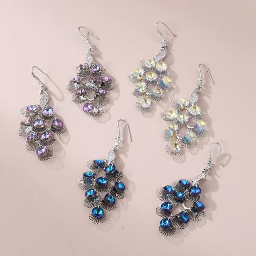 Pendientes de Aleación de Zinc, Pavo Real, Joyería & para mujer & con diamantes de imitación, más colores para la opción, 80x40mm, Vendido por Par