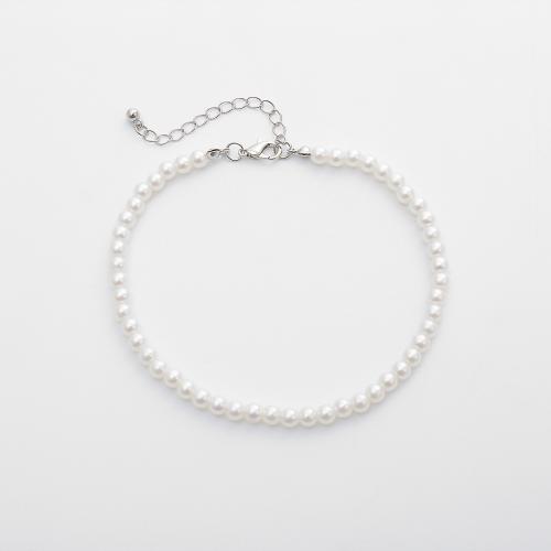 Mode Smycken Anklet, Plast Pearl, med Zink Alloy, med 1.96 Inch extender kedja, Unisex, platina färg, Längd 9.4 inch, Säljs av PC