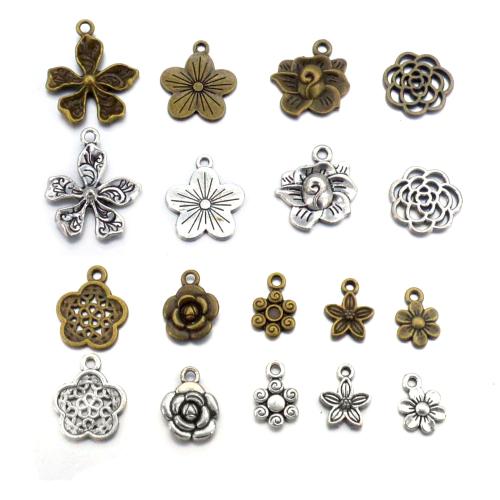 Sinc Alloy Flower Pendants, plátáilte, DIY & stíleanna éagsúla do rogha, dathanna níos mó le haghaidh rogha, 100ríomhairí pearsanta/Lot, Díolta De réir Lot