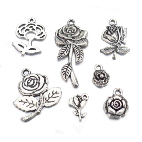 Zinklegierung Blume Anhänger, Rose, plattiert, DIY & verschiedene Stile für Wahl, originale Farbe, 100PCs/Menge, verkauft von Menge