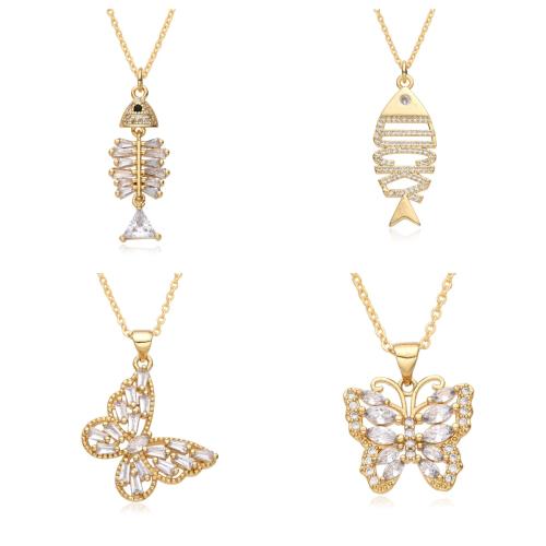 Cubic Zircon Micro Pave Brass Necklace plated & micro pave cubic zirconia & for woman golden Sold By PC