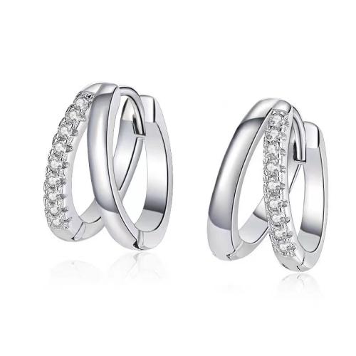 Kubinių Zirconia Mikro Pave sidabro auskarai, 925 Sterling Silver, mikro nutiesti kubinių Zirconia & moters, sidabras, 4x13mm, Pardavė Pora