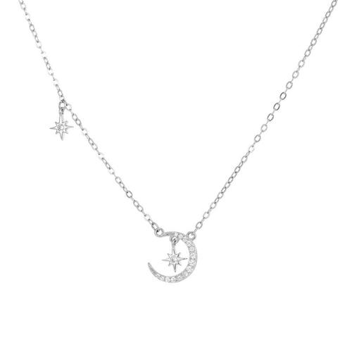 Kubieke Zircon Micro effenen Sterling zilveren ketting, 925 Sterling Zilver, met 5CM extender keten, micro pave zirconia & voor vrouw, platina kleur, Lengte Ca 40 cm, Verkocht door PC