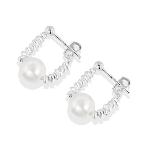 925 Boucles d’oreilles Sterling Silver Drop & Dangle, argent sterling 925, avec perle de plastique, pour femme, argent, 22mm, Vendu par paire