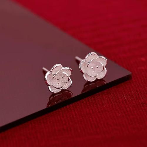 925 Sterling Silver Stud Earrings petals for woman silver color Sold By Pair