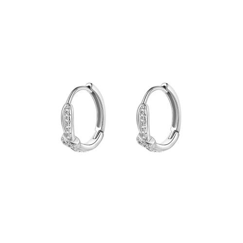 Cubic Zirconia micro pavimenta Sterling Silver Earring, 925 argento sterlina, Micro spianare cubic zirconia & per la donna, color platino, 10mm, Venduto da coppia