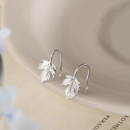 925 Sterling Silver Drop & Dangle Brincos, 925 prata esterlina, Maple Leaf, para mulher, prateado, 9x9.50mm, vendido por par