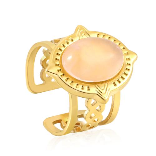 Gemstone Finger Ring, Aço inoxidável 304, with turquesa & misto de pedras semi-preciosas, banhado, Vario tipos a sua escolha & para mulher, dourado, vendido por PC