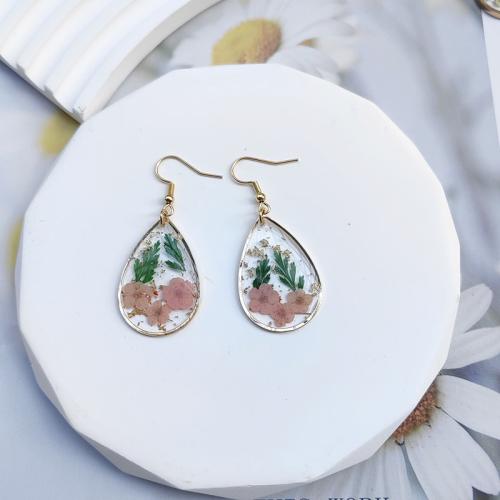 Pressed Dried Flower Jewelry  Zinc Alloy with Dried Flower & Resin epoxy gel & for woman Sold By Pair