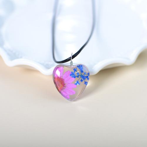 Glass Necklace, with Dried Flower & Wax Cord, for woman, more colors for choice, Length 45 cm, Sold By PC