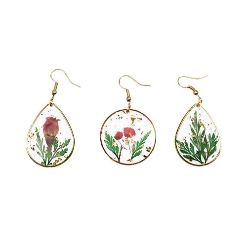 Zinc Alloy Drop Earring, met Gedroogde bloem & Hars, epoxy sticker, verschillende stijlen voor de keuze & voor vrouw, meer kleuren voor de keuze, Verkocht door pair