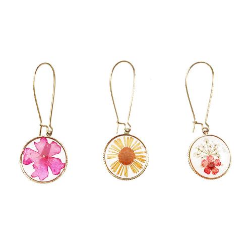 Zinc Alloy Hendel weer Earring, met Gedroogde bloem & Hars, epoxy sticker, verschillende stijlen voor de keuze & voor vrouw, meer kleuren voor de keuze, Verkocht door pair