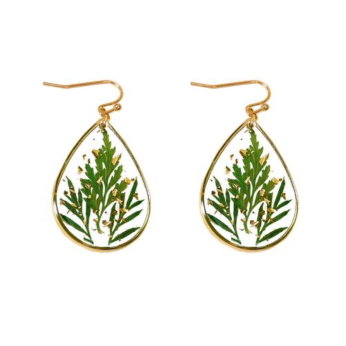 Zinc Alloy Drop Earring, med Tørret blomst & Resin, epoxy sticker, for kvinde, grøn, Solgt af par