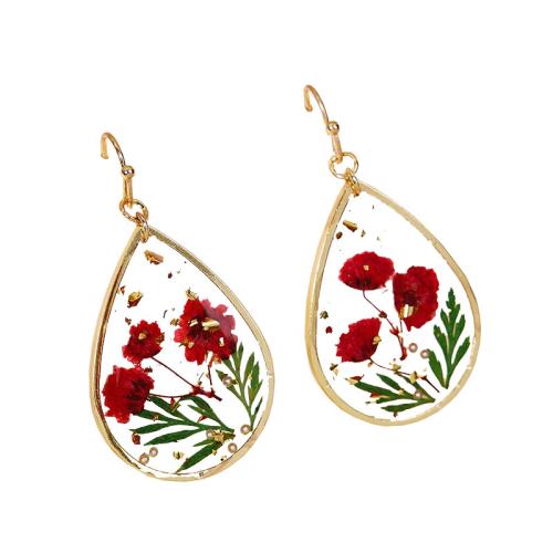 Brass Drop Earring with Dried Flower & Resin epoxy gel for woman golden Sold By Pair