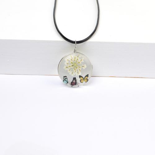 verre collier, avec Fleurs séchées & corde de cire, fait à la main, pour femme, plus de couleurs à choisir, Longueur 45 cm, Vendu par PC