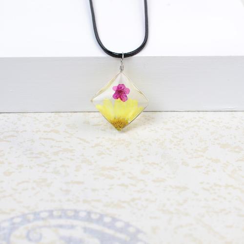 verre collier, avec Fleurs séchées & corde de cire, fait à la main, pour femme, plus de couleurs à choisir, Longueur Environ 41-50 cm, Vendu par PC