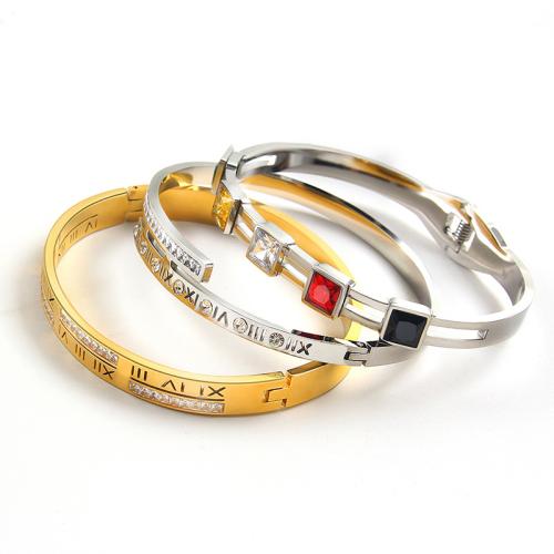 Rozsdamentes acél bangle, 304 rozsdamentes acél, galvanizált, egynemű & különböző stílusokat a választás & mikro egyengetni cirkónia, több színt a választás, Által értékesített PC