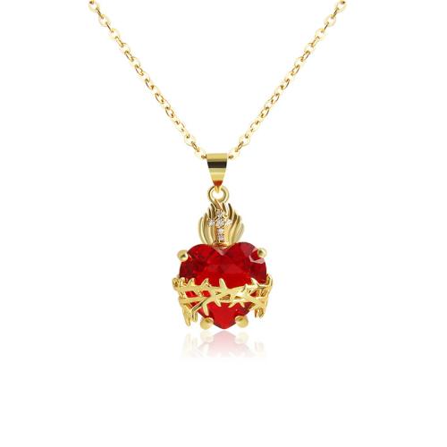 Collier en laiton cubique Zircon Micro Pave, pavé de micro zircon & pour femme, rouge, Vendu par PC