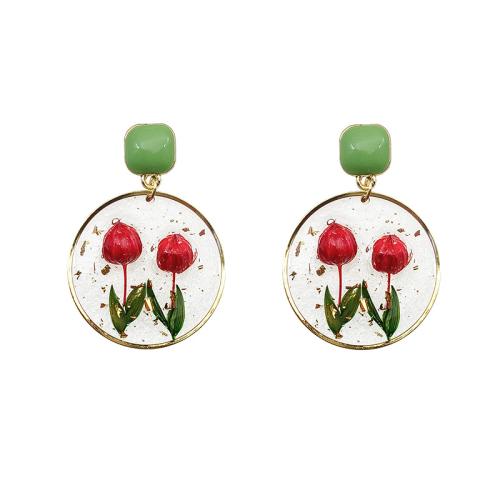 Brass Stud Earring with Dried Flower & Resin epoxy gel for woman golden Sold By Pair