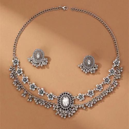 Zinc Alloy Jewelry Sets earring & necklace plated 2 pieces & for woman & with rhinestone Sold By Set