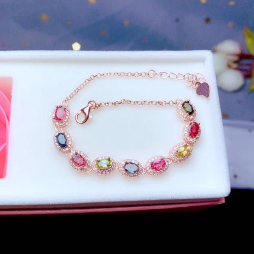 Pulseras de latón, metal, con 5cm extender cadena, chapado en color rosa dorada, Joyería & para mujer & con diamantes de imitación, multicolor, longitud aproximado 17 cm, Vendido por UD