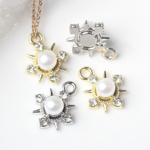 Zinc Alloy Rhinestone Pendants with Plastic Pearl Sun plated fashion jewelry & DIY & with rhinestone nickel lead & cadmium free Approx Sold By Bag