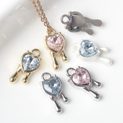 Pendentifs coeur en alliage de zinc, avec zircon cubique, Placage, bijoux de mode & DIY, plus de couleurs à choisir, protéger l'environnement, sans nickel, plomb et cadmium, 7x14x4mm, Environ 100PC/sac, Vendu par sac