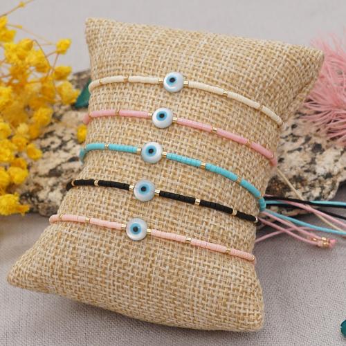 Seedbead Armband, met Wax, Verstelbare & boze oog patroon & voor vrouw, meer kleuren voor de keuze, Verkocht door PC