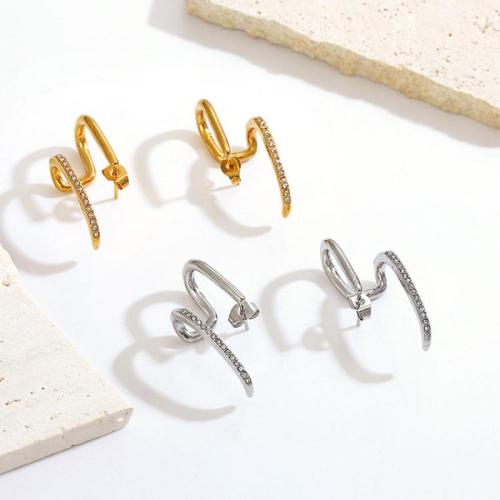 Roestvrij staal Stud Earrings, 304 roestvrij staal, plated, mode sieraden & voor vrouw & met strass, meer kleuren voor de keuze, 30x12mm, Verkocht door pair