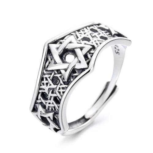 Argent sterling 925 Cuff Bague, Hexagram, Vintage & pour femme & creux, Taille:6-8, Vendu par PC