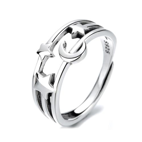 Argent sterling 925 Cuff Bague, Lune et Etoile, Vintage & pour femme & creux, Taille:6-8, Vendu par PC