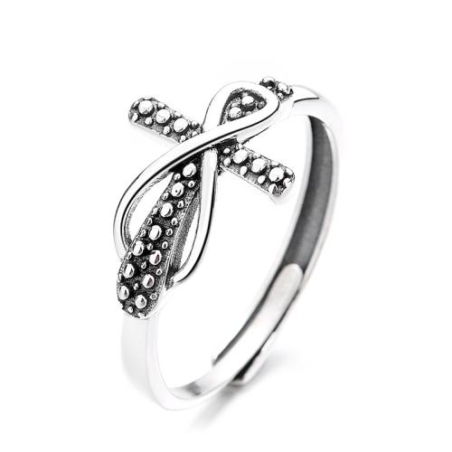 Argent sterling 925 Cuff Bague, croix, Vintage & pour femme & creux, Taille:6-8, Vendu par PC