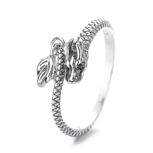 Argent sterling 925 Cuff Bague, dragon, Vintage & pour femme, 7mm, Taille:6-8, Vendu par PC