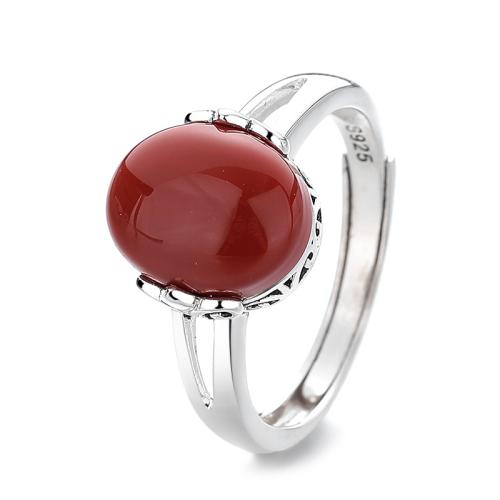 925 sterling silver Cuff finger ring, med Yunnan Red Agate, Vintage & för kvinna & ihålig, 2.20x2.60mm, Storlek:6-9, Säljs av PC