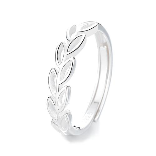 Plata de ley 925 Anillo de dedo Cuff, Hoja, para mujer & hueco, 5mm, tamaño:6-9, Vendido por UD