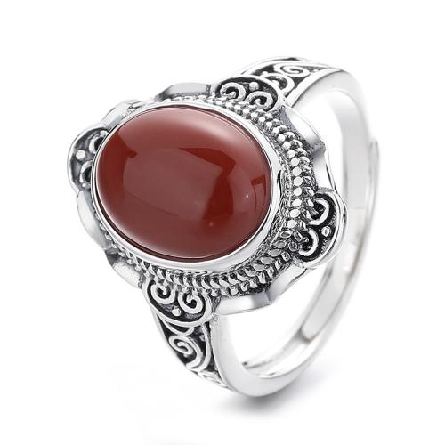 925 Sterling Sølv Cuff fingerring, med Yunnan Red Agate, Oval, Vintage & for kvinde, 20mm, Størrelse:6-9, Solgt af PC